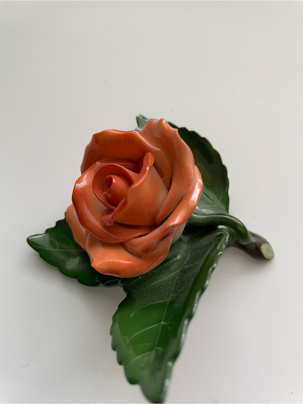 HEREND orange ROSE ON LEAF FIGURINE